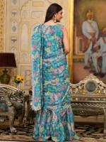 Light Blue Slime Georgette Readymade Gown Saree